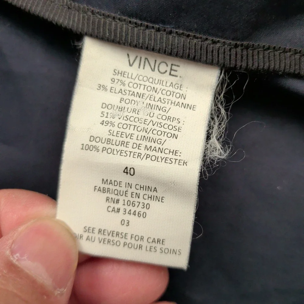 Vince Navy Blazer Jacket Mens 40R Navy Blue‎ Cotton Stretch Unlined Sport Coat